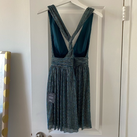 Lulus Ailey Gold and Teal Blue Skater Dress NWT - Picture 7 of 13